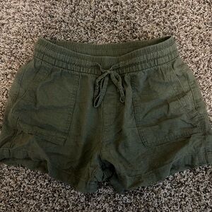 Olive Green Linen blend shorts